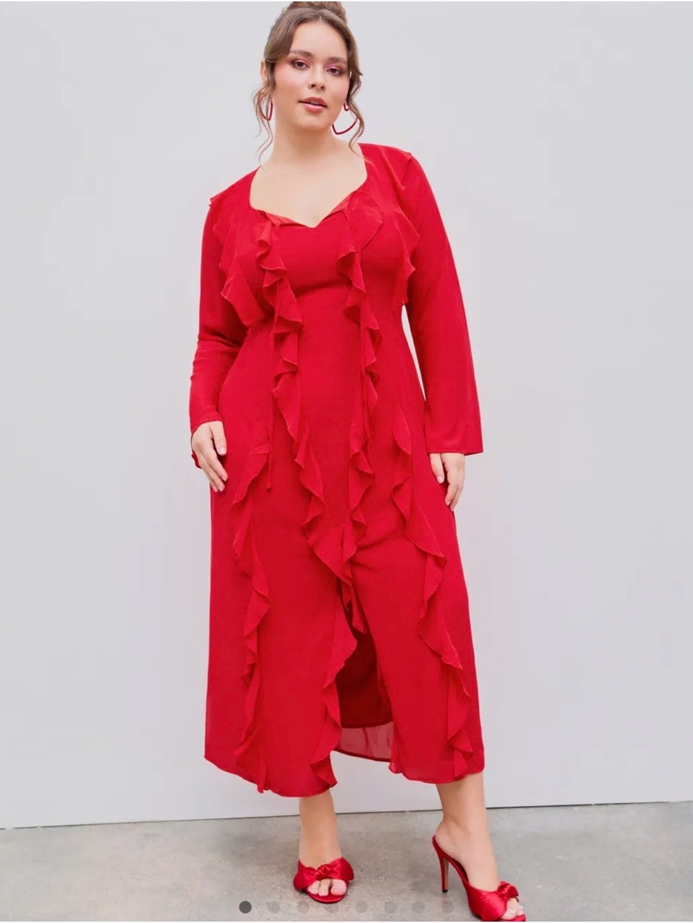 Cider Red Long Sleeve Ruffle Maxi Dress